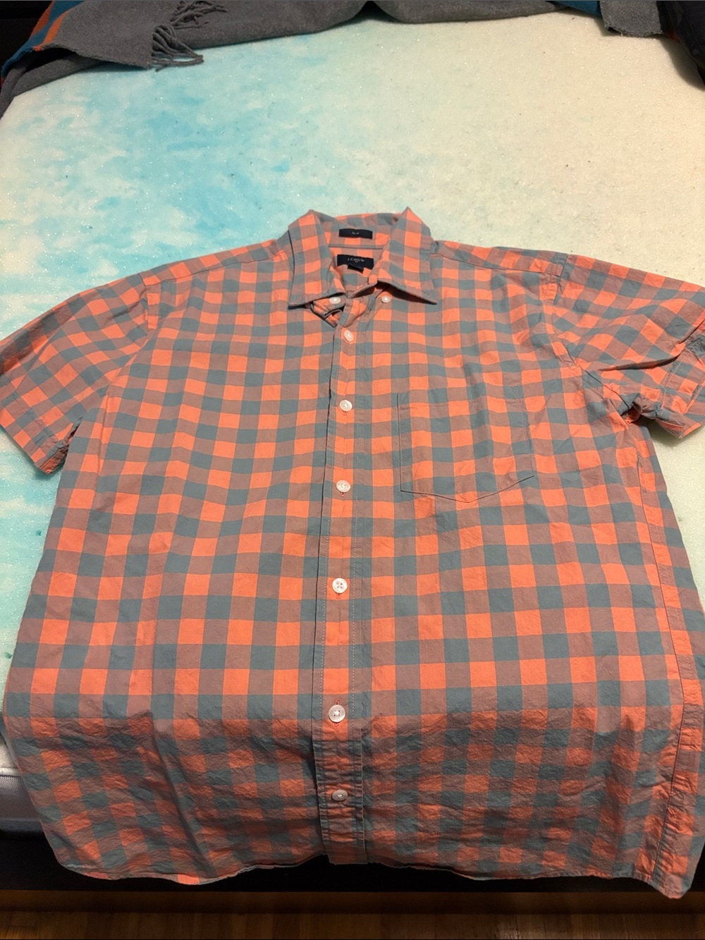 J. Crew Pink/Greenish Gray Short-Sleeve Check Button-Down Shirt